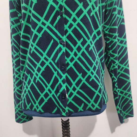Merona Navy and Green Geometric Design Cardigan Sweater - Picture 4 of 8
